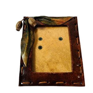 Small Leather Picture Frame Laced Leaves Australia Hand Tooled Kangaroo 4X5